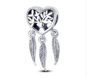 Charm Corazon Con Plumas