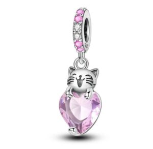 Charm Gato Y Corazon Rosa