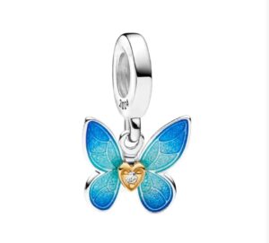 Charm Mariposa Azul & Corazon Dorado